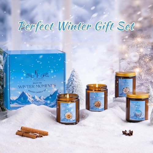 Christmas Candles, Winter Scented Candles for Home, 4 Pack Holiday Natural Soy Candles, Gifts for Women Men, Fragrance