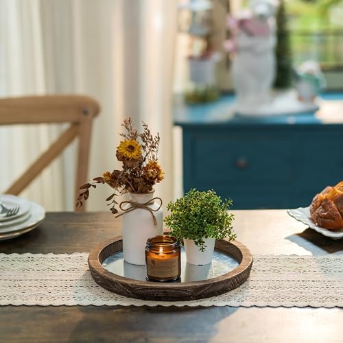 Hanobe Round Wood Candle Holder Trays, Coffee Table Decor for Centerpieces