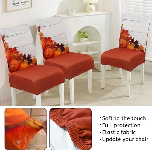 Fall Chair Covers Set of 4,Thanksgiving Parsons Autumn Leaves Dining Chair Protectors,Elastic Removable Washable Dining Chair Covers,Fall Decor for Home