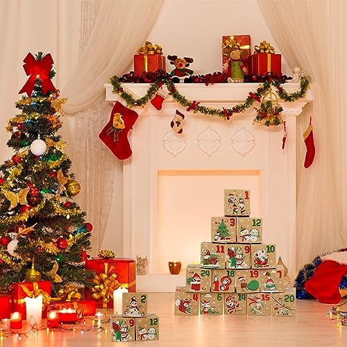 ONESING 24 Pcs DIY Christmas Advent Calendar Boxes for 2026, 24 Days Countdown Calendar Gift for Adults and Kids Christmas Cardboard Number Boxes Make & Fill Your Own Advent Calendar Boxes Lovely Xmas Party Present, Kraft Papper