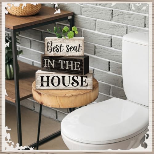 Moucuny 4 Pcs Bathroom Shelf Decor Sign Best Seat In The House Wooden Block