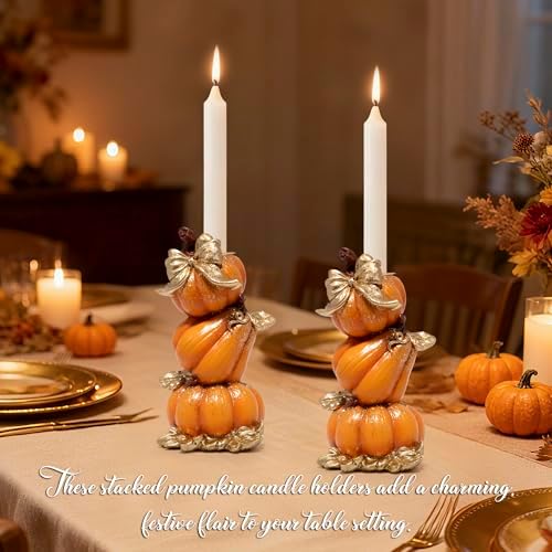 Hodao Thanksgiving Pumpkin Candle Holders,Fall Decoration,Set of 2
