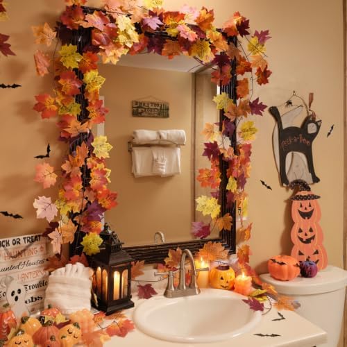 CQURE 8 Pack Fall Garland, Total 63Ft Artificial Autumn Maple Leaves Garland Hanging Vines, Thanksgiving Halloween Harvest Decor for Fireplace Mantle Table Indoor Outdoor
