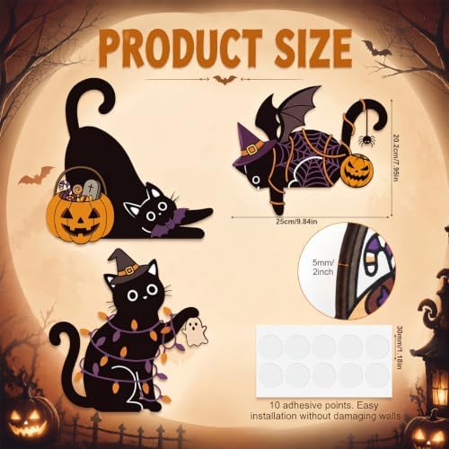 Bucherry 3 Pcs Halloween Black Cat Wooden Wall Decor, Door Frame Wall