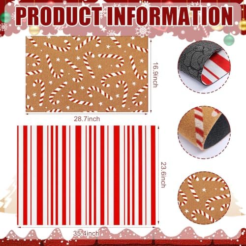 Tinideya 2 Pcs Christmas Layered Doormat Set, Candy Cane