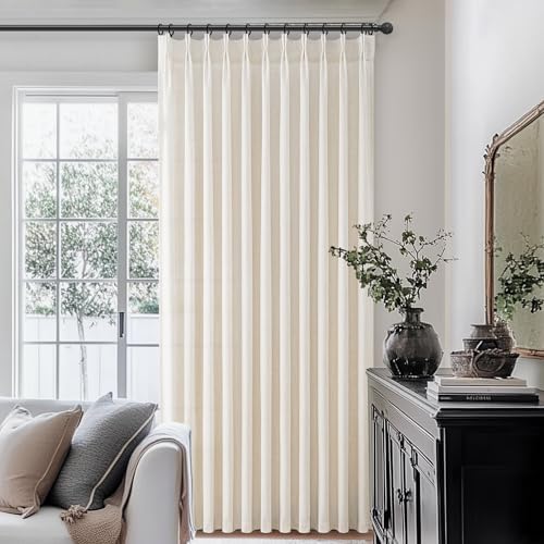 Natural Linen Blend Semi Sheer Curtains 94 Inches Length 2 Panels Set for Nursery Room, Pinch Pleated Light Filtering