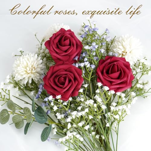 BLEUM CADE 16Pcs Artificial Flowers Fake Foam Roses with Stems for Wedding