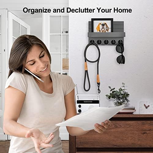Lwenki Key Holder for Wall, Decorative Key and Mail Holder with Shelf Has Large Key Hooks for Bags, Coats, Umbrella –