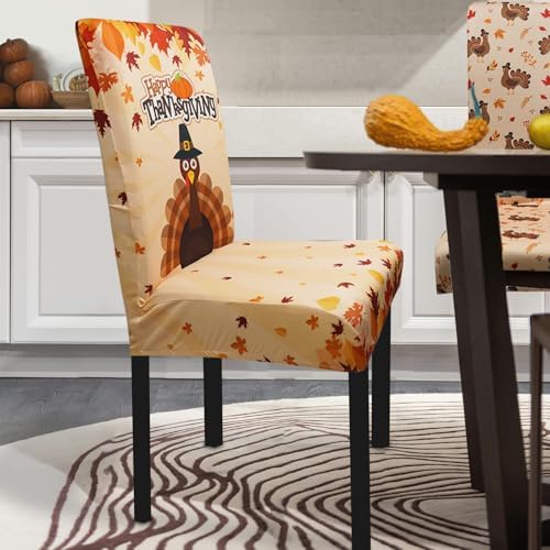 Thanksgiving Chair Covers Set of 4 Fall Turkey Dining Chair Covers for Party Kitchen Removable Fall Seat Covers for Chairs Thanksgiving Decorations