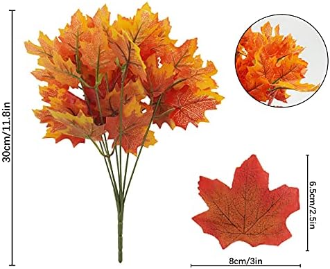 Uieke Artificial Maple Leaves Branch 4 Pcs 7 Forks Faux Fall Plants Stem with 100 Pcs Maple Décor Outdoor UV Resistant Greenery Shrubs Plants for Home Festival Autumn Thanksgiving Centerpieces Decor