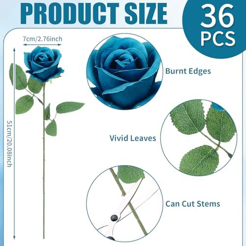 36 Pcs Teal Artificial Roses with Long Stems