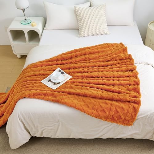 Aganear Fleece Throw Blanket for Couch,Fall Boho Blankets,50"x60" Orange