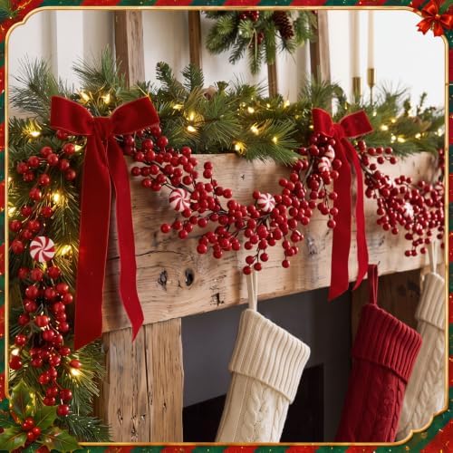 Thiccywoov 6 ft Christmas Candy Cane Garland for Mantel，Red and White