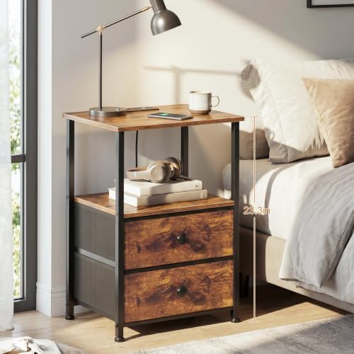 LOAKEKEL Nightstands Set of 2, Night Stand with Charging Station