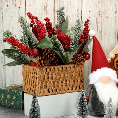 Boao 12 Pcs Christmas Berry Pine Picks, 11 Inch, Glitter Sequins Style