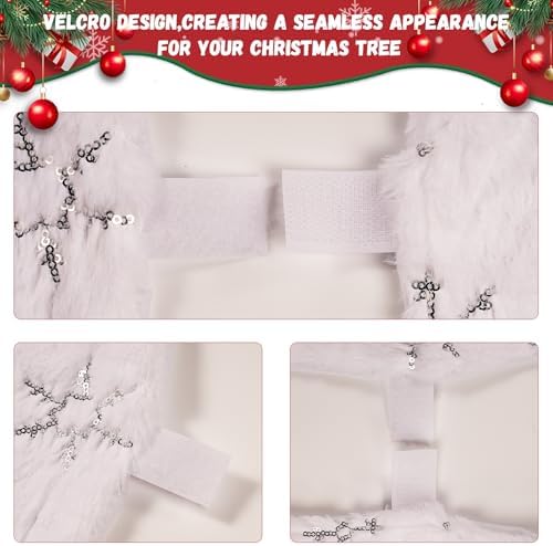 Christmas Tree Skirt White, 36 Inch Large Soft Plush Xmas Tree Skirts, Double Layer Luxury Tree Skirt w/Silver Snowflake Sequin, Christmas Trees Decoration for Holiday Party Indoor Party Home Decor