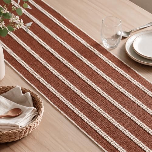 Artoid Mode Caramel Farmhouse Dashed Stripe Table Runner, Seasonal Holiday Fall Boho Rustic Kitchen Dining Table Decoration for Home Party Decor 12x72 Inch
