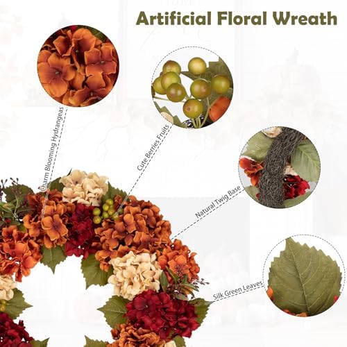 Fall Wreaths for Front Door 24 inch Autumn Wreath with Hydrangeas Berries