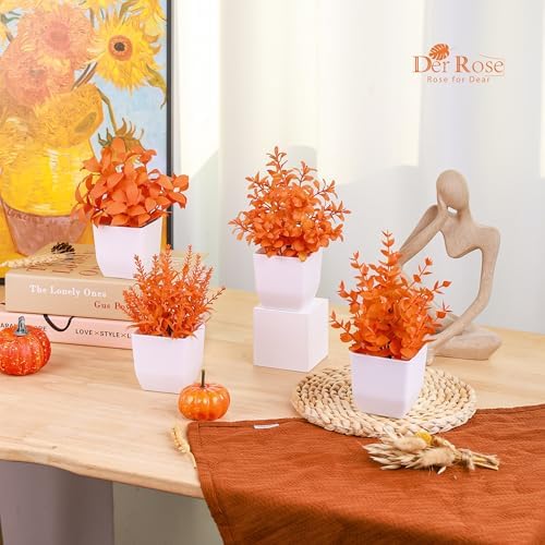 Der Rose 4 Pack Fall Fake Plants in White Pots, Autumn Bathroom Home Decor