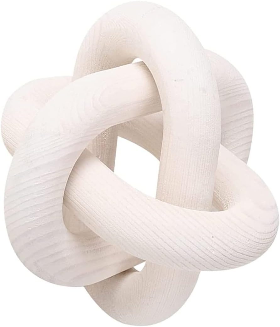 Wood Chain Link Decor 3 Link Wood Knot Decor Carved Decorative Chain Knot / White
