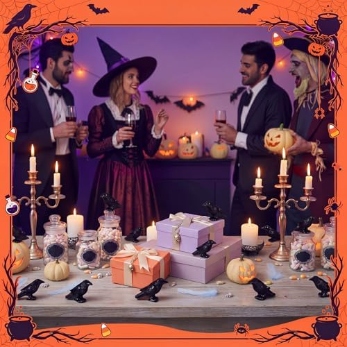 RoundFunny 50pcs Miniature Crows Resin Mini Halloween Figurine Gothic Decor