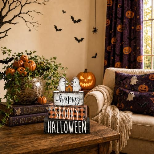 4Pcs Halloween Table Decoration Happy Halloween Wooden Ghost Sign