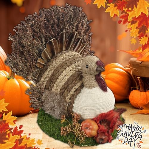 Ogrmar Thanksgiving Turkey Decorations Handmade Sisal Turkey Tabletop Decor