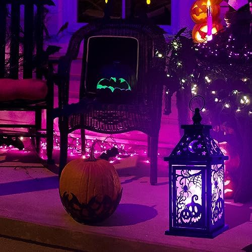 Halloween Decorations Indoor, 14.7" Decorative Spider&Pumpkin Candle Lantern with 78" LED Lights(8 Modes), Hanging Spooky Halloween Lanterns, Outdoor Home Room Door Party Decor