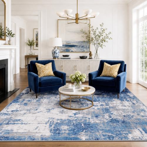 RELEANY Washable 4'x6' Abstract Area Rug for Living Room Blue Gray