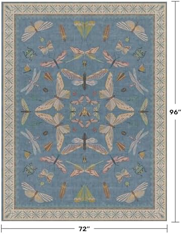 Hazo Haus 6x8 Blue Floral Area Rug for Living Room, Bedroom & Dining Room Table, Washable Non Slip Lightweight Foldable