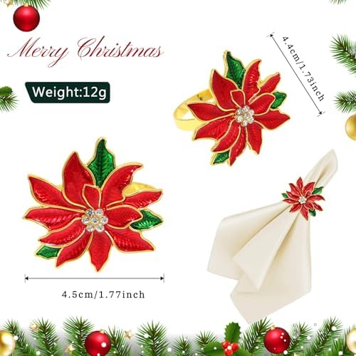 6pcs Poinsettia Napkin Rings for Fall Party Christmas Dinner