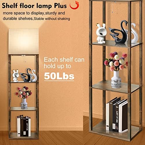 RUNTOP Plus Floor Lamp with Shelves, Modern Shelf Floor Lamp with 15W 3CCT LED Bulb and Memory Function, Wide Shelf