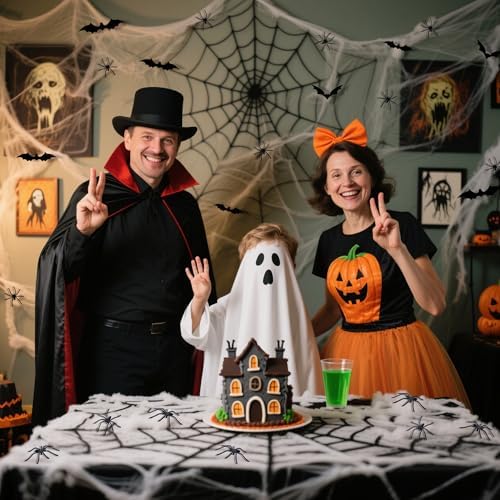 1100 Sqft Halloween Spider Webs Decoration with 60 Fake Spiders 12 Bats