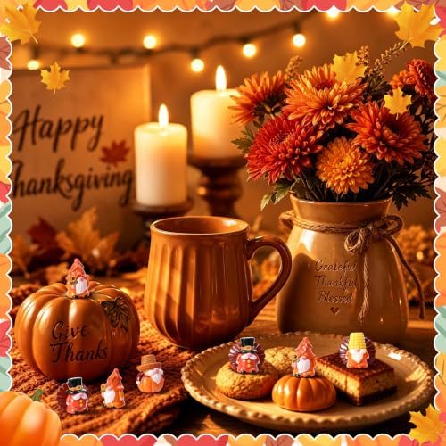 40 Pcs Fall Mini Gnome Figurines, Thanksgiving Tiny Resin Gnomes