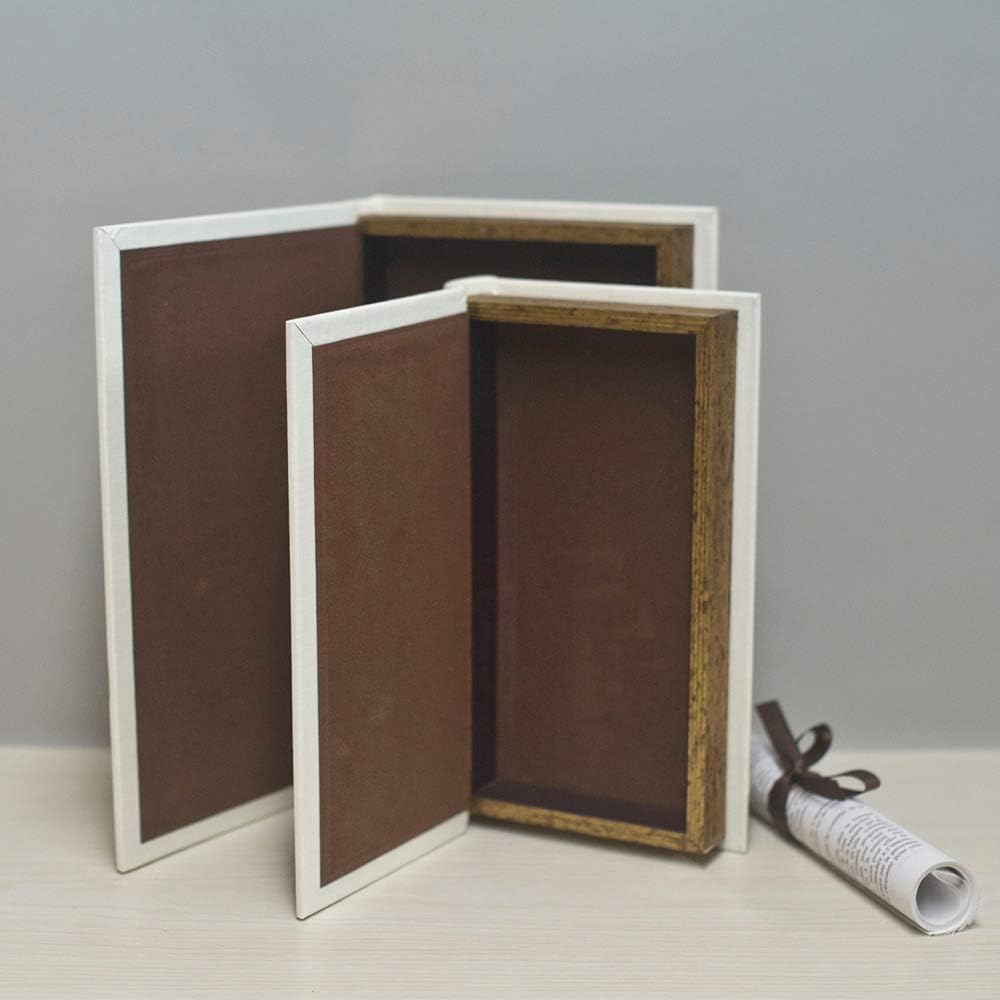 Faux Leather Book Boxes for Decoration Display Coffee Table and Shelf Décor / 104 L+S / White