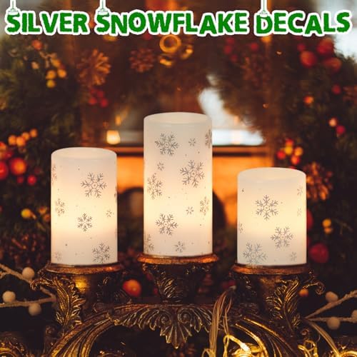 GenSwin Christmas Flameless Candles Battery Operated with Timer Snowflake