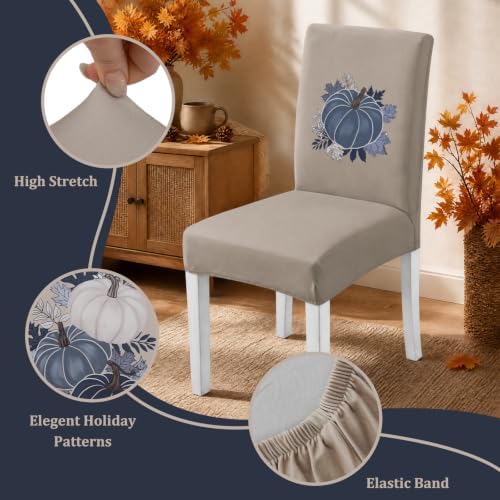 Fall Chair Covers Set of 6 Pumpkin Dining Chair Seat Cover Stretch Removable Autumn Chair Slipcover Protector for Thanksgiving Dining Room Kitchen Home Decor