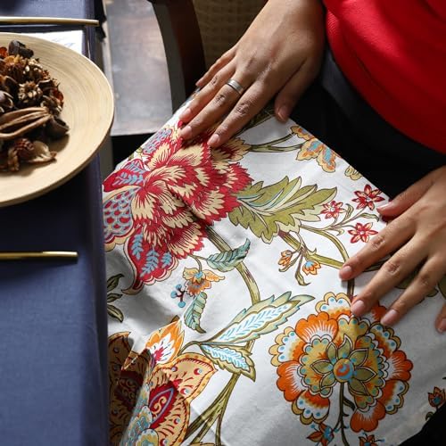 TARAN LIVING Cotton Cloth Napkins Natural Reusable Fall Dinner Napkins Reusable Machine Washable Fabric for Events, Gift, Home Decor - Kaveri, 20x20 Inches (Pack of 12)