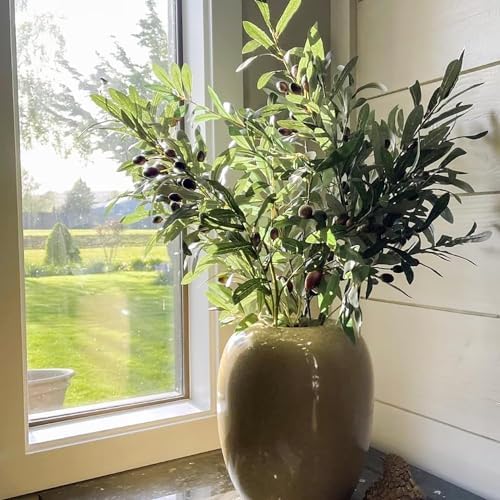 Artificial Plants Greenery Olive Branches Stems Fake Plants Leaves Fruits Branch / Green / Set of 6