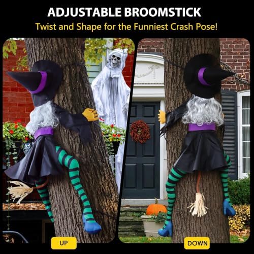 63" Crashing Witch Halloween Decoration, Witch Flying into Tree