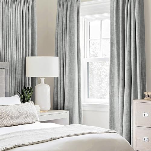 MIULEE 100% Blackout Linen Curtains for Bedroom 52x63 Inches Glacier Gray