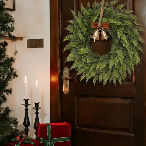 24" Lifelike Touch Artificial Christmas Cedar Wreath for Front Door Decor