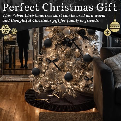 Velvet Christmas Tree Skirt, 48 Inches, Bow Style, Black