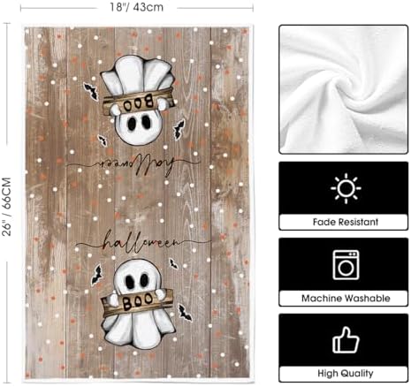 Artoid Mode Wood Cat Ghost Halloween Kitchen Towels Set of 2 18x26 Inch