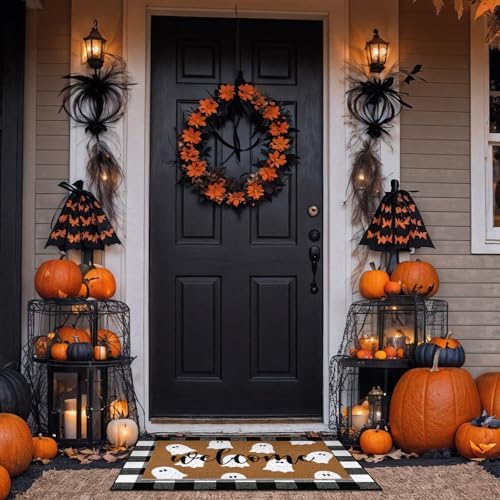 Tinideya 2 Pcs Halloween Layerd Doormat Set for Outdoor Porch Decor