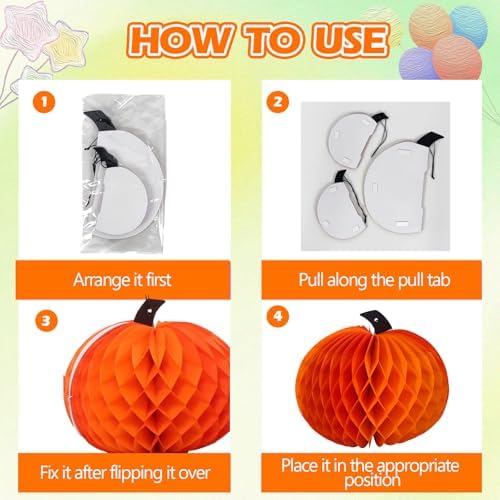 3 Pcs Paper Pumpkin Honeycomb Centerpieces for Tables, 3D Paper Hanging Pumpkin Party Decorations for Thanksgiving Fall Festival Party Supplies