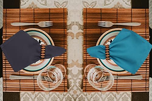 Ruvanti Cloth Napkins Set of 12, Cotton Enrich 18”x18” - Dark Grey & Teal