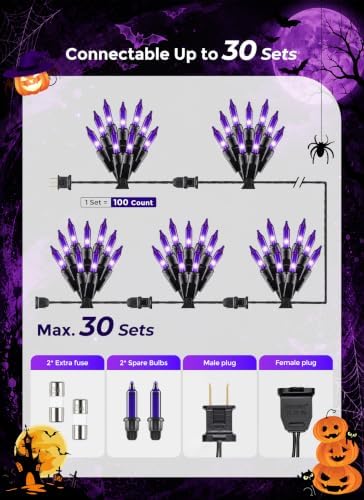 Minetom Purple Halloween Mini Lights, 100 Count 20 Feet Mini String Lights