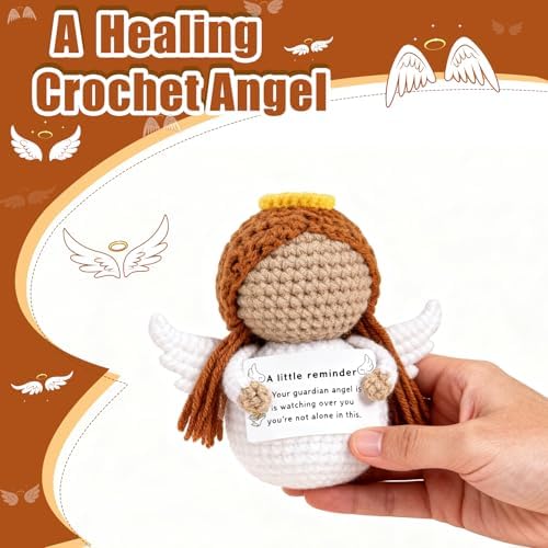 Crochet Guardian Angel Gifts for Cancer Mom Friend Nurse Teacher,Get Well Soon Gifts for Catholic Spiritual Self Motivation Church Decor Emotional Inspirational Support Graduation Gift