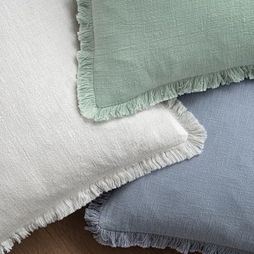 MIULEE Linen Fringe Decorative Euro Throw Pillow Covers Light Blue 24x24